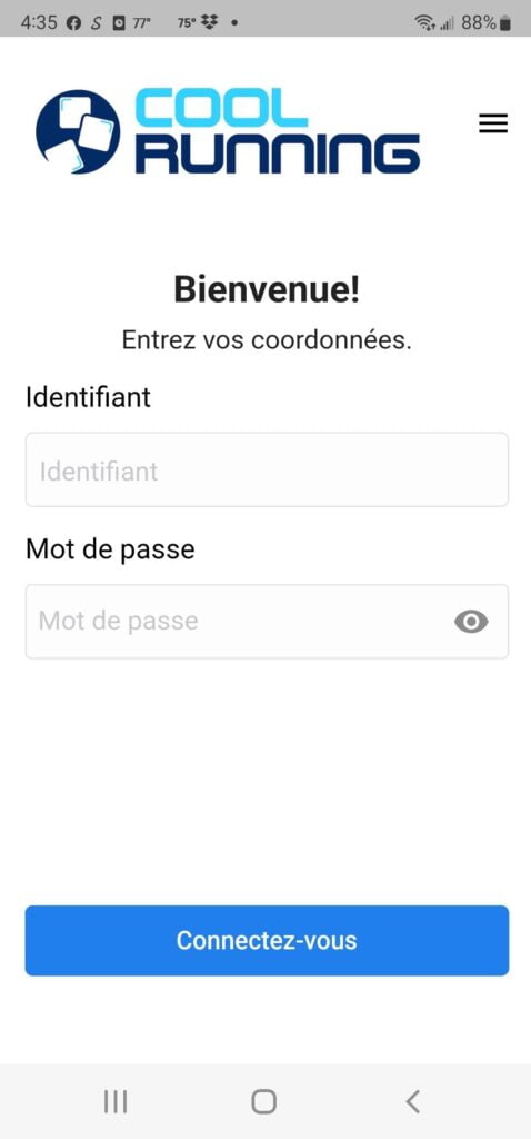 Cool Running Driver App in French