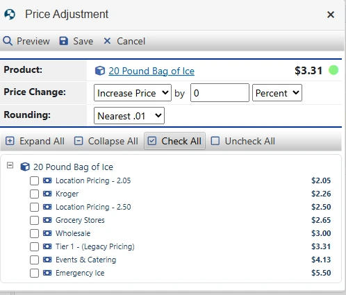 Bulk Price Adjustment for Ice Companies